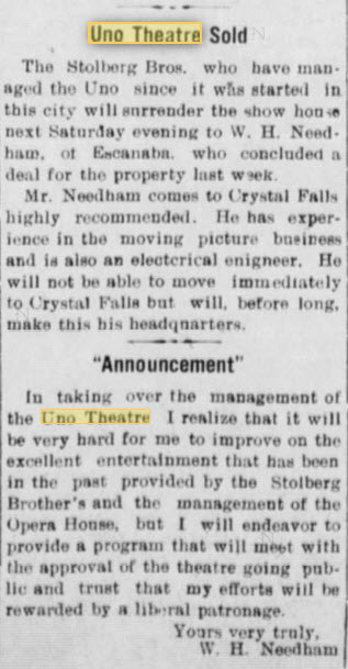 Uno Theatre - July 25 1914 Changes Hands (newer photo)